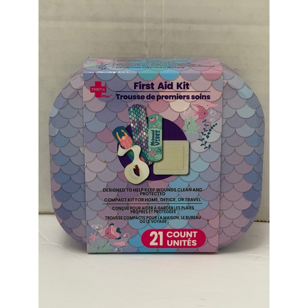 Thera Plus Mermaid First Aid Kit 21 Count Reusable Metal Tin Travel Size New